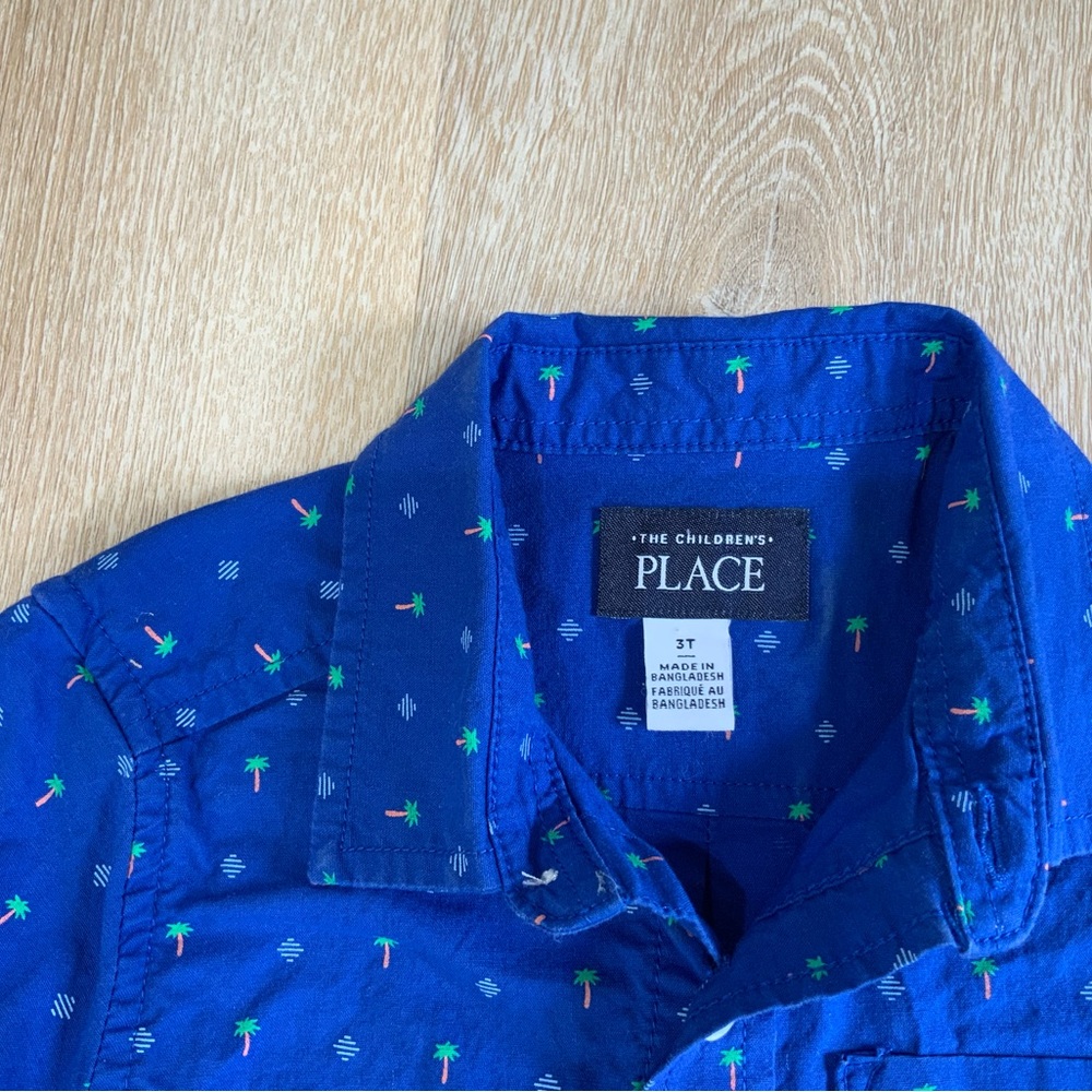 The Children's Place Button Down Blue Kids Shirt with Tropical Print Size 3T - Picture 3 of 3